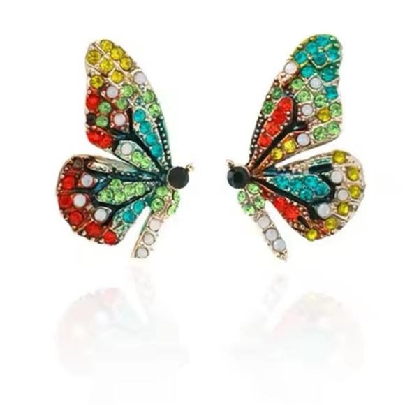 Multicolor Crystal Butterfly Earrings - Picture 3 of 4